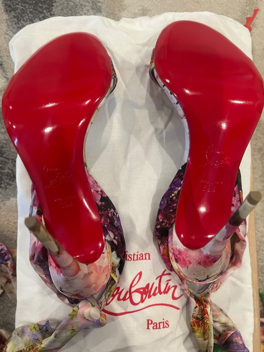 Christian Louboutin Sandale du Desert 100 Floral Satin Heels | Size 39.5 | New | - Picture 9 of 10